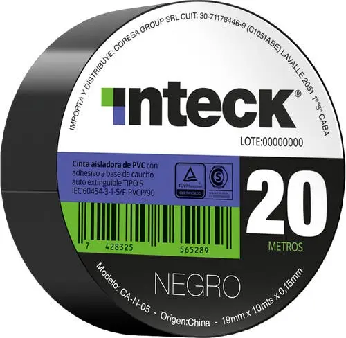 [CA-N-20] CINTA AISLADORA INTECK PVC NEGRO 20M - MACROLED - 68457