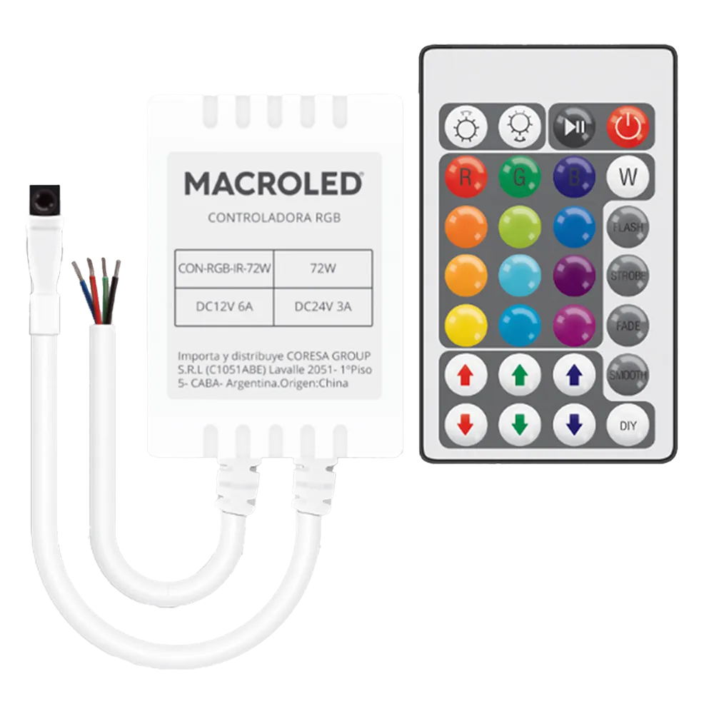 CONTROLADOR RGB INFRARROJO 72W DC-12/24 - MACROLED - 66007