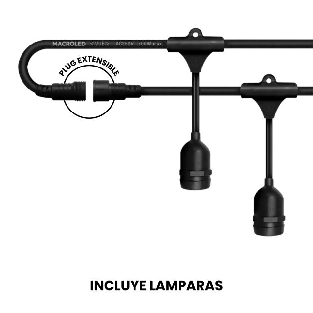 GUIRNALDA E27 700W 5 METROS C/10 PORTALAMPARA IP66 - MACROLED - 67554