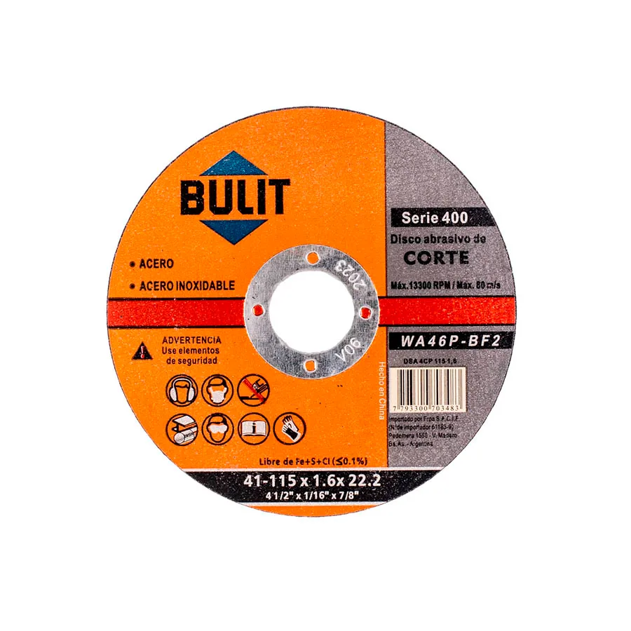 DISCO ABRASIVO DE CORTE SERIE 400 115X1,6X22.2 - BULIT - 70019