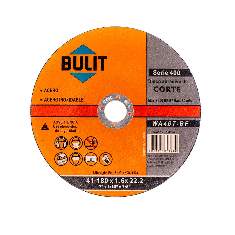 DISCO ABRASIVO DE CORTE SERIE 400 180X1,6X22.2 - BULIT - 70020