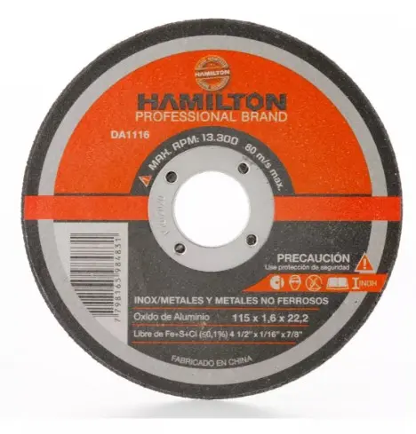 DISCO ABRASIVO DE CORTE 115 X 1,6 - HAMILTON - 68181