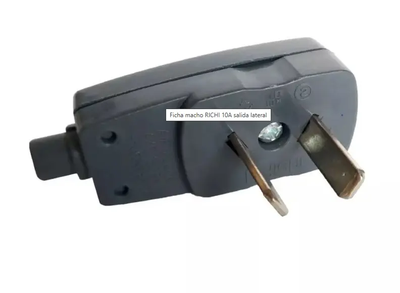 [102.255.22.02] FICHA MACHO 2X10A GRIS PERNO CHATO SIN TIERRA - RICHI - 05641N