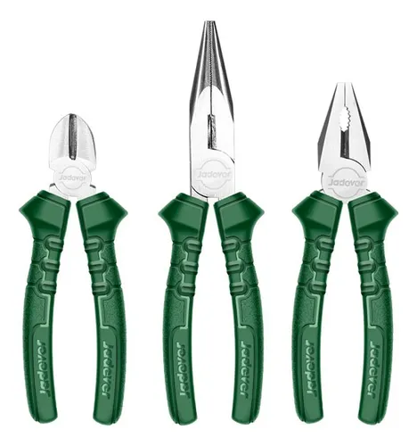 KIT DE PINZAS 3 PIEZAS DE 6'' PINZA UNIVERSAL, PINZA DE PUNTA LARGA, ALICATES DE CORTE DIAGONAL - JADEVER -