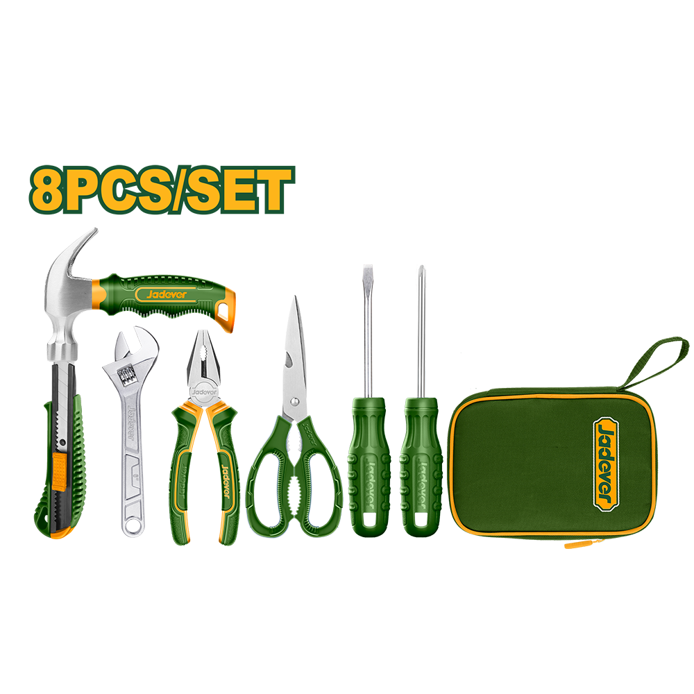 [JDHS1M08] KIT DE HERRAMIENTAS MANUALES DE 8 PIEZAS + BOLSO PORTA HERRAMIENTAS - JADEVER -