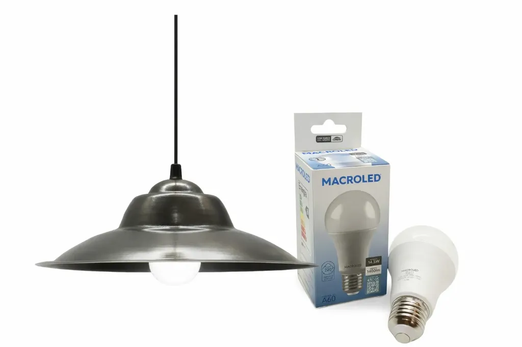 COMBO COLGANTE DE CHAPA ALUMINO + BULBO 15W 4500K -