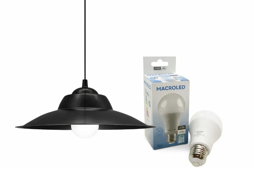 COMBO COLGANTE DE CHAPA NEGRO + BULBO 15W 4500K -