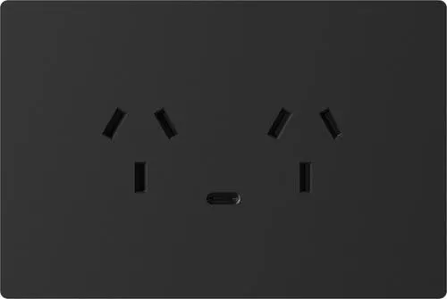 TOMACORRIENTE DOBLE + USB C MILAN NEGRO BASTIDOR METALICO - MACROLED -